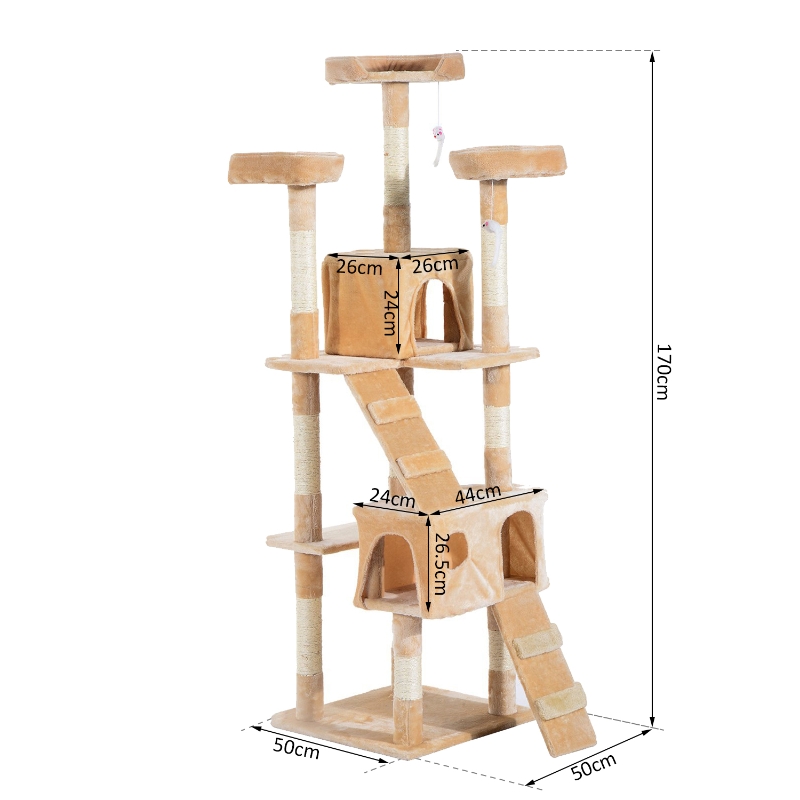 PawHut 170cm Cat Tree Kitten Kitty Scratcher Post Climbing Tower Activity Center House-Cream