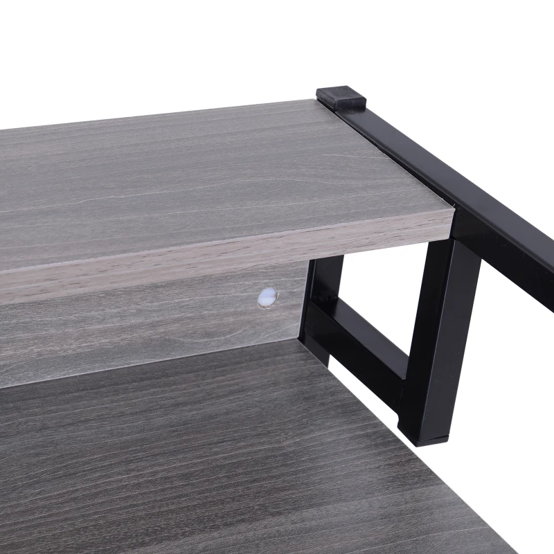 HOMCOM Computer Writing Desk Wood Top Metal Frame PC Laptop Study Table W/ Rasied Shelf Rack Workstation Home Office Grey Oak