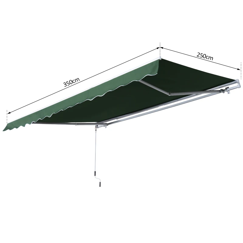 Outsunny 3.5M x 2.5M Garden Patio Manual Awning Canopy Sun Shade Shelter Retractable Gear Lever Winding Handle Green