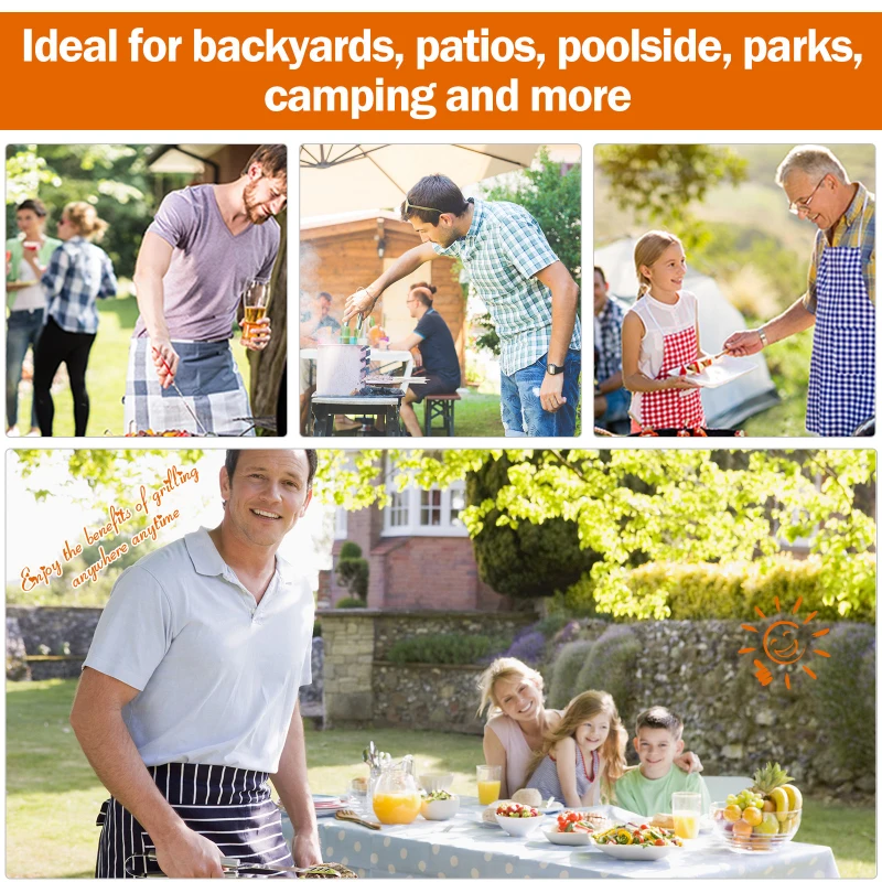 Outsunny Portable Charcoal BBQ Steel Iron Grill w/ Grid Black