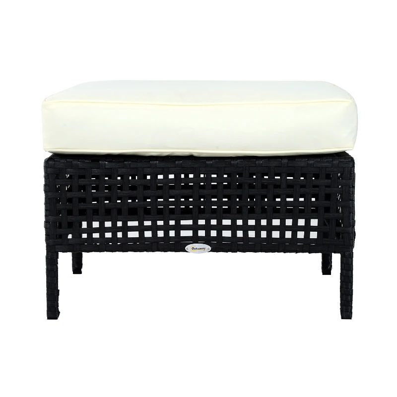 Outsunny Outsunny Rattan Ottoman Footrest Square Garden Patio Cushioned Furniture Wicker