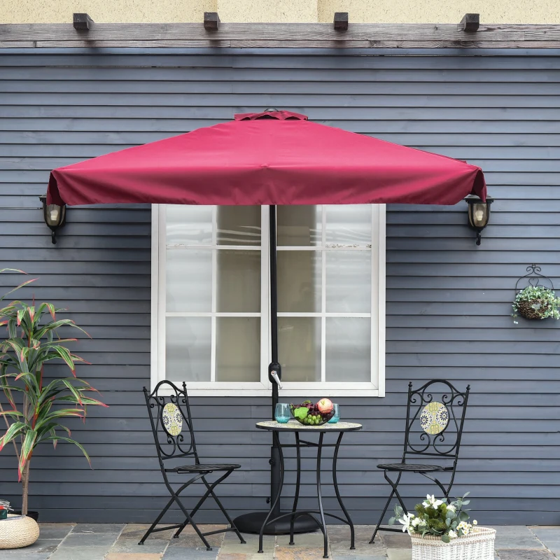 Outsunny 2.3m Half Parasol Semi Round Umbrella Patio Metal Frame Crank Handle for Balcony- NO BASE INCLUDED, Red
