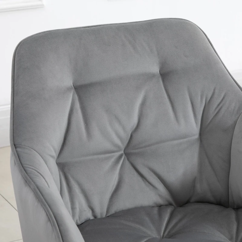 HOMCOM Tufted Dining Chair Accent Chair Side Chair Velvet-Touch Fabric Upholstered Leisure Chair with Beech Wood Legs, Light Grey