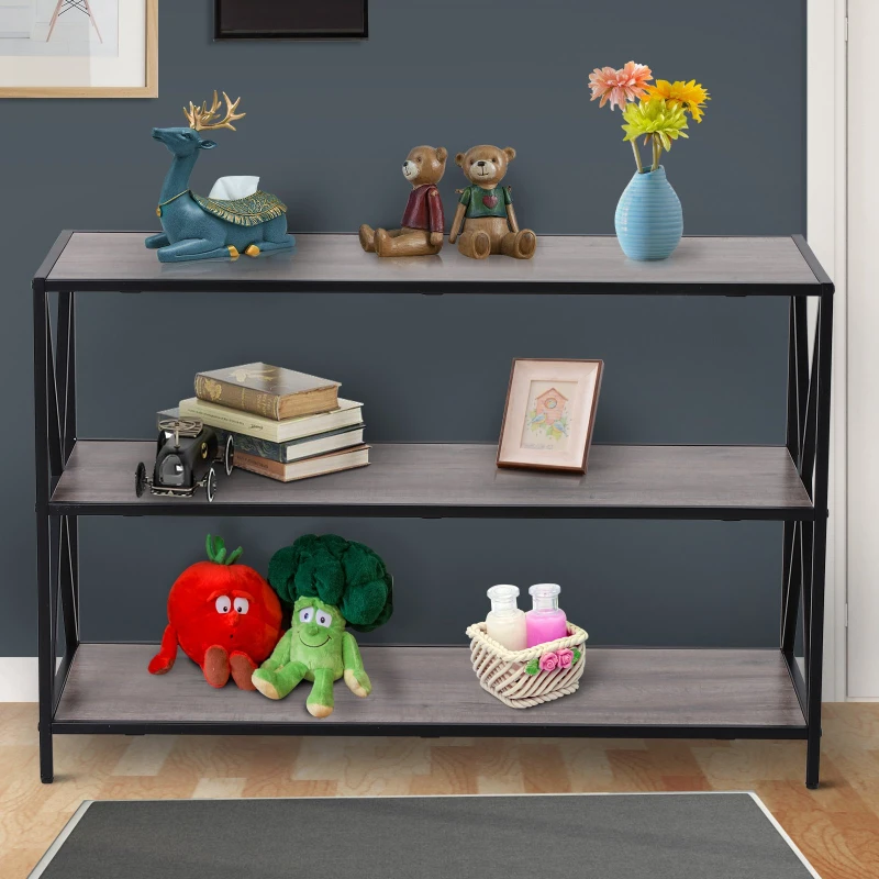 HOMCOM 3-Tier Compact TV Stand Media Unit Minimalistic Style Steel Frame Home Storage