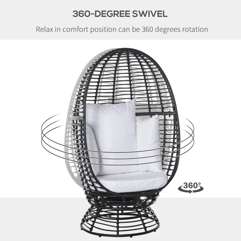 Outsunny 360° Swivel Egg Chair, Garden Rattan Swivel Chair with Thickened Cushion and Pillow, 150 KG Capacity for Indoor Outdoor, Balcony, Patio, Black