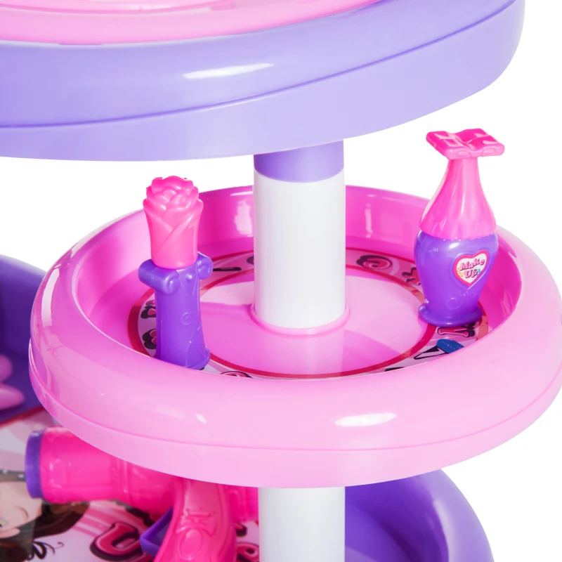 HOMCOM 38 Pcs Kids Pretend Hairdresser Role Play Set-Purple & Pink