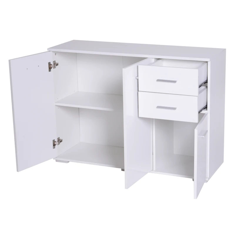 HOMCOM Particle Board High Gloss Side Cabinet w/ Drawers White