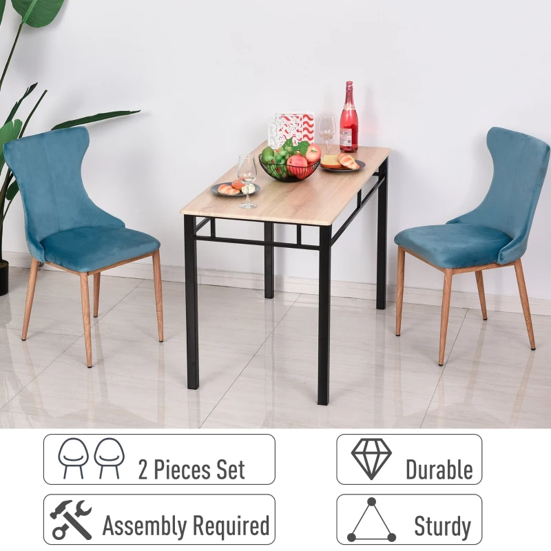 HOMCOM Polyester Upholstered Set-of-2 Dining Chairs Blue