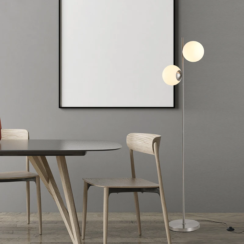 HOMCOM 2 Glass Shade Floor Lamp Metal Pole Modern Decorative w/ Floor Switch Silver