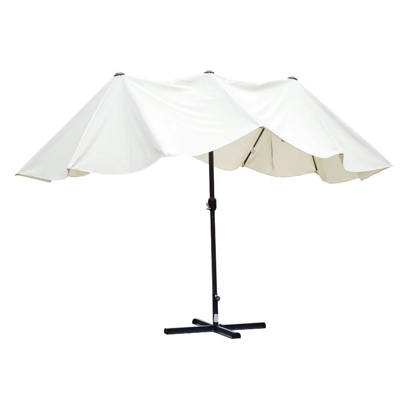 Outsunny 4.6 m Twin Parasol with Crank-Cream White