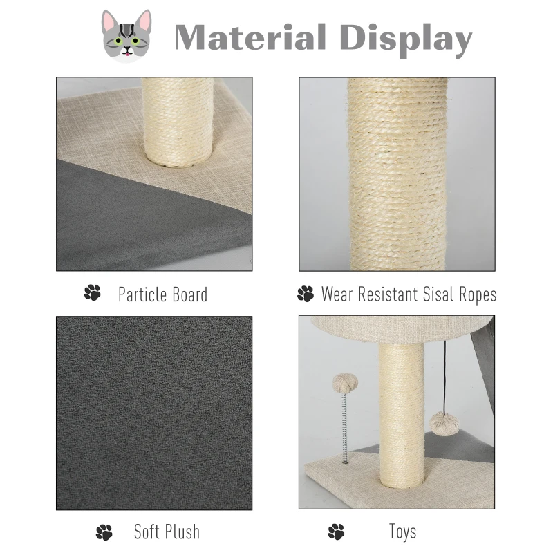 PawHut Cat Tree for Indoor Cats Stand with Sisal Scratching Posts Scratching Funny Ball Condo, Grey