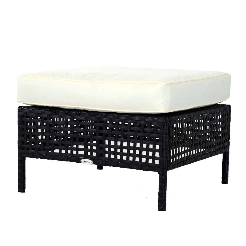Outsunny Rattan Ottoman, 60Lx60Wx31H cm-Black/Beige