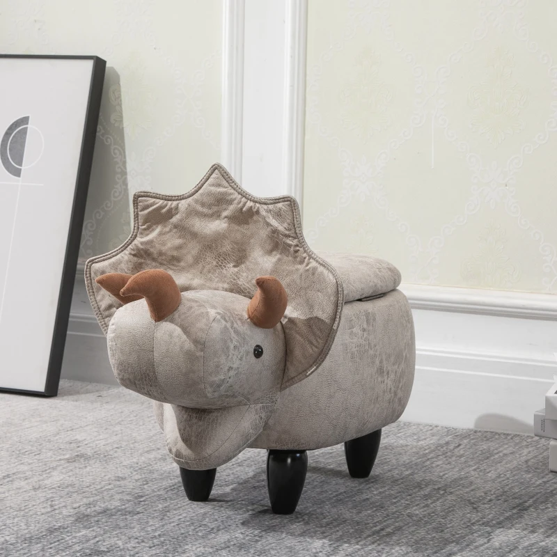 HOMCOM Upholstered Animal Storage Ottoman Footrest Stool with Vivid Adorable Dinosaur