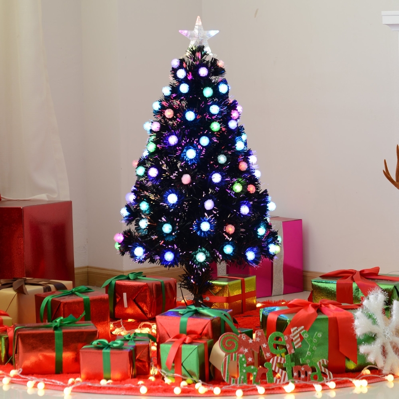 HOMCOM 3FT Artificial Christmas Tree W/80 pcs LED Lights, Steel Stand-Black