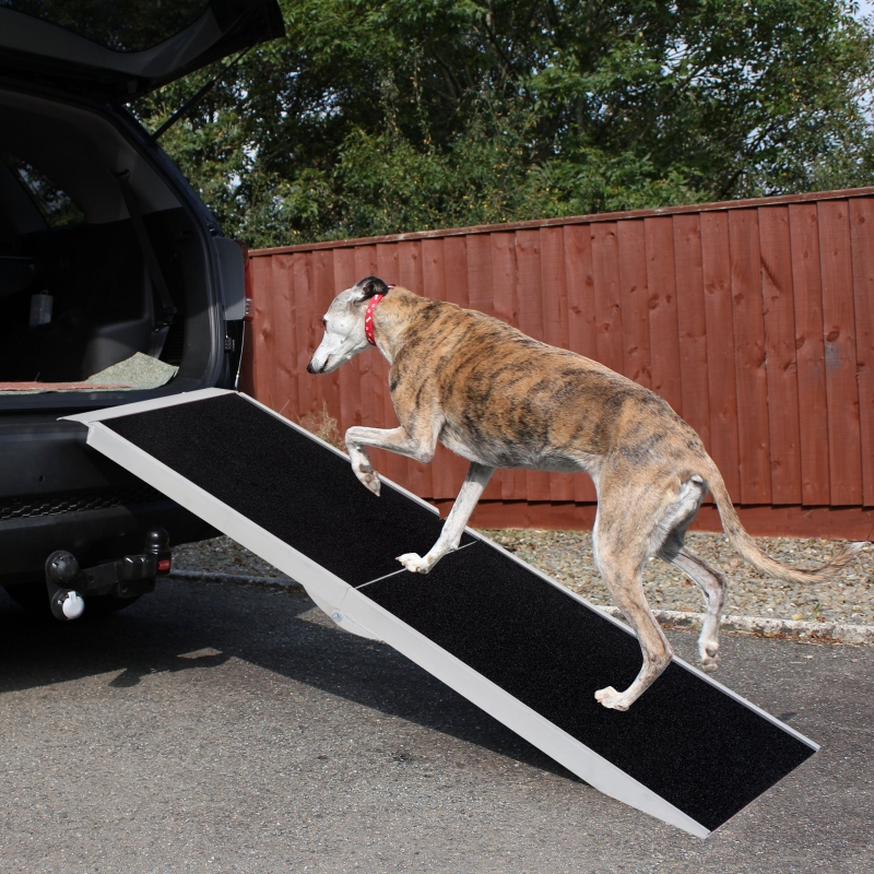 HOMCOM 4FT Aluminium Folding Pet Ramp-Black/Silver