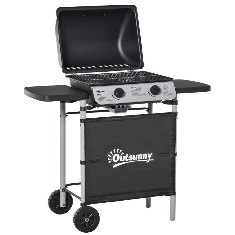 Outsunny Propane Gas Barbecue Grill 2 Burner Cooking BBQ Grill 5.6 kW w/ Side Shelves