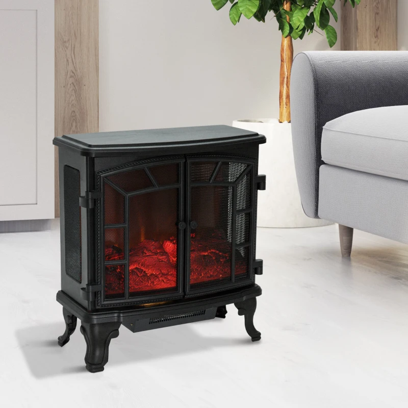 HOMCOM Electric Fireplace Heater w/LED Flame Effect, 1000W/2000W-Black