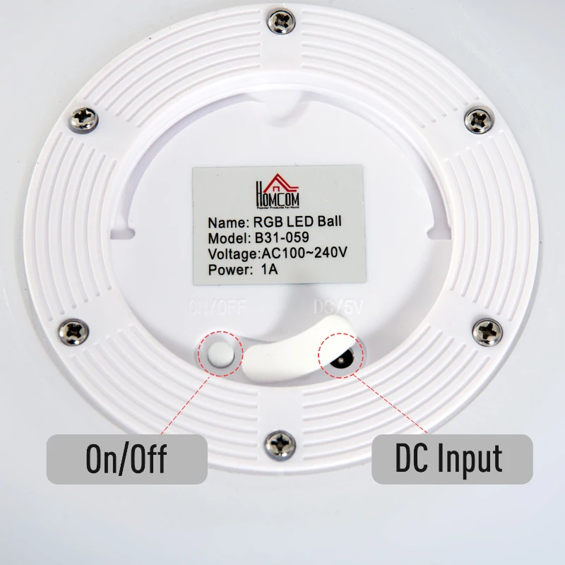 HOMCOM 16 RGB LED Ball Light, Colour Changing Mood Lamp (Globe Shape) with Rechargeable Battery, Remote Control - φ40 cm