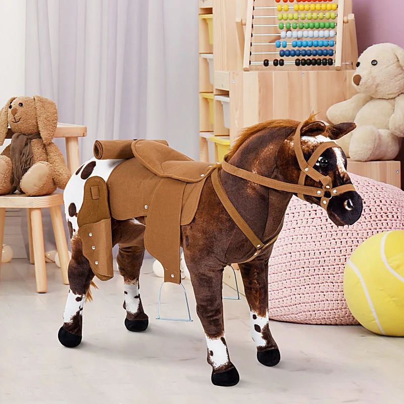 HOMCOM Kids Spring Riding Horse Toy w/ Sound Brown Saddle