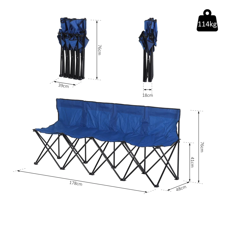 Outsunny 4 Seat Sport Bench Camp Seat Folding Portable Camping Chair with Carrying Case - Blue