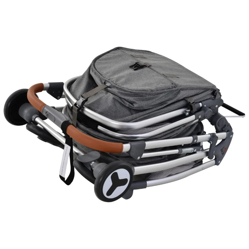 HOMCOM Aluminium Alloy Adjustable & Folding Baby Stroller Grey