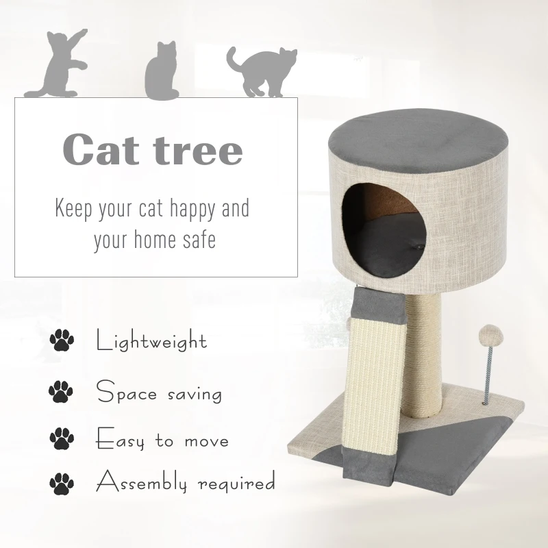 PawHut Cat Tree for Indoor Cats Stand with Sisal Scratching Posts Scratching Funny Ball Condo, Grey