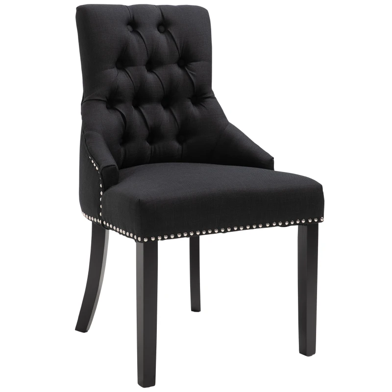 HOMCOM Dining Accent Chair Elegant Chic Home Business Linen Upholstery Wood Frame Black
