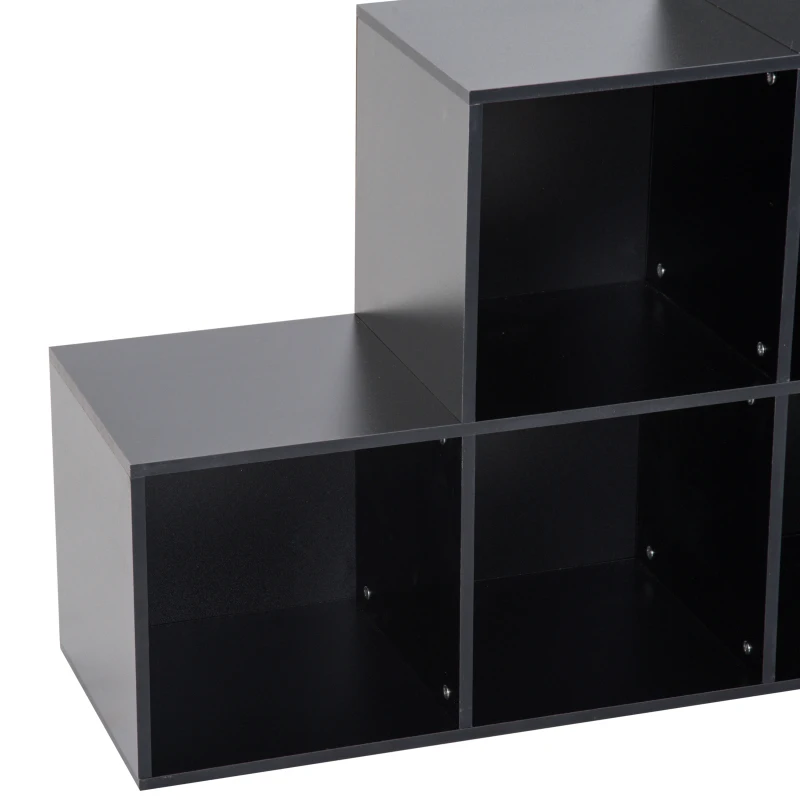 HOMCOM 3-tier Step 6 Cubes Storage Unit Particle Board Cabinet Bookcase Organiser Home Office Shelves Black