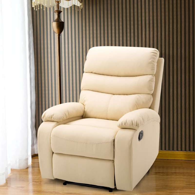 HOMCOM Single Recliner Sofa PU Leather Armchair Padded Armrest Reclining Cinema Chair Living Room Lounge (Beige)