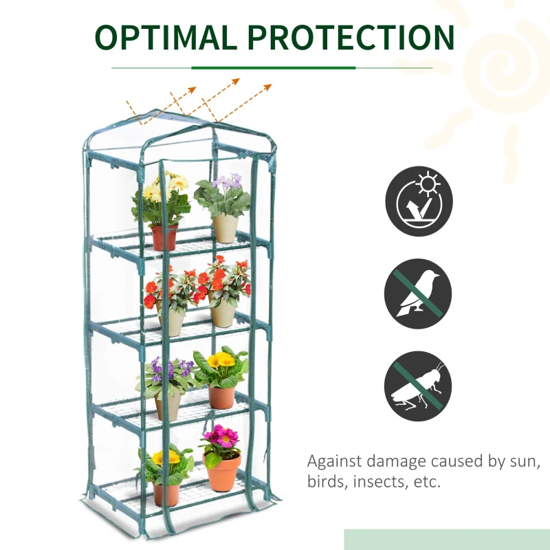 Outsunny 4 Tiers Mini Portable Greenhouse Plant Grow Shed Metal Frame PVC Cover 160H x 70L x 50Wcm
