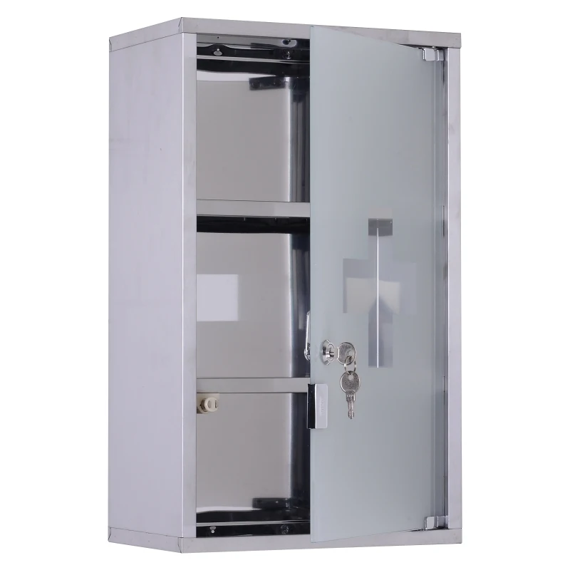 HOMCOM Stainless Steel Wall Mounted 4-Tier Medicine Cabinet Silver