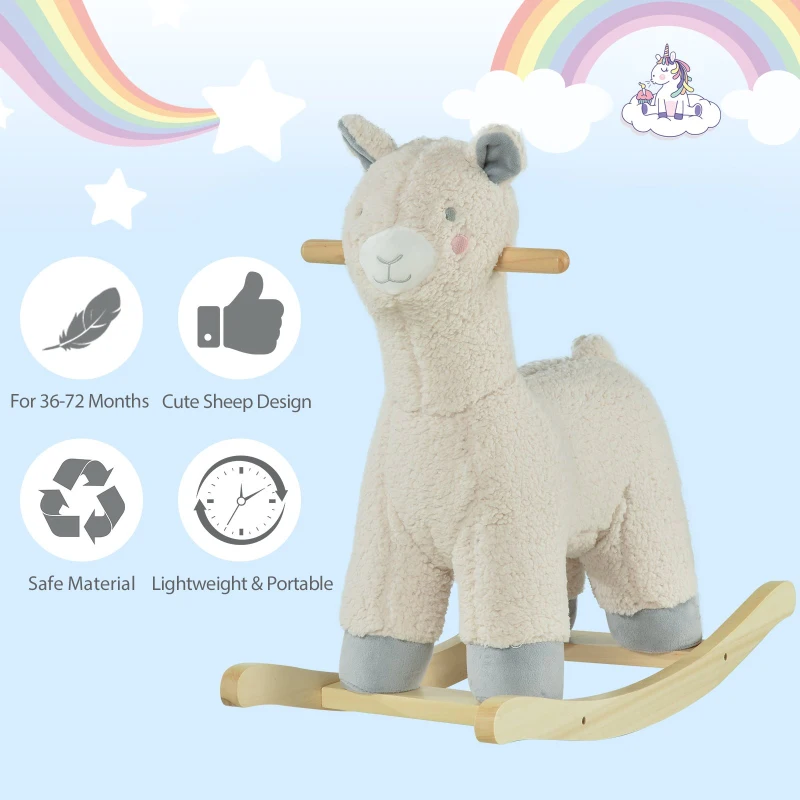 HOMCOM Kids Sheep Plush Rocking Ride On w/ Sound Cream White