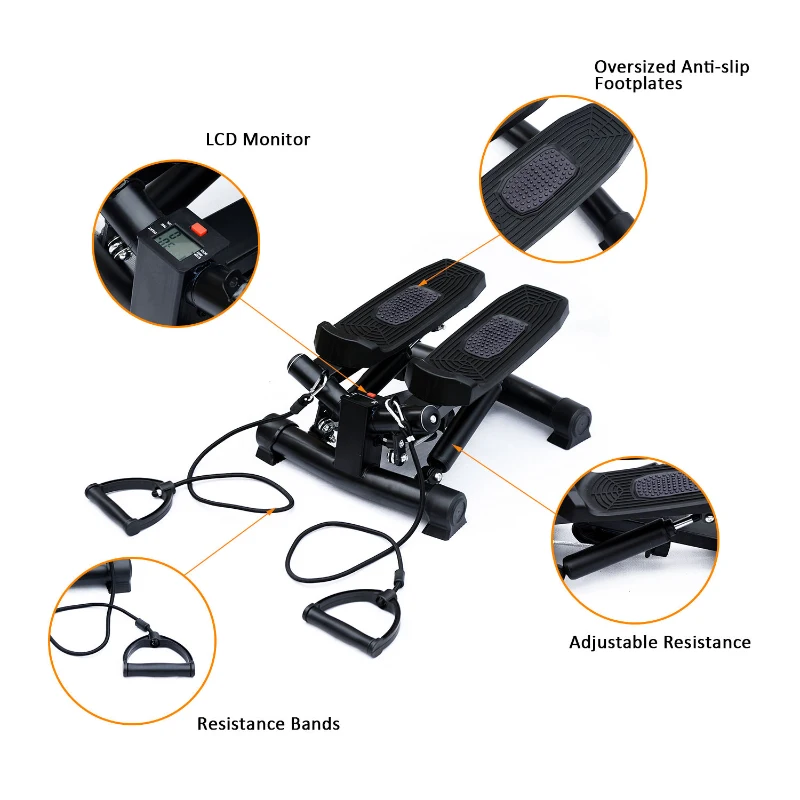 HOMCOM Mini Stepper W/Training Ropes-Black