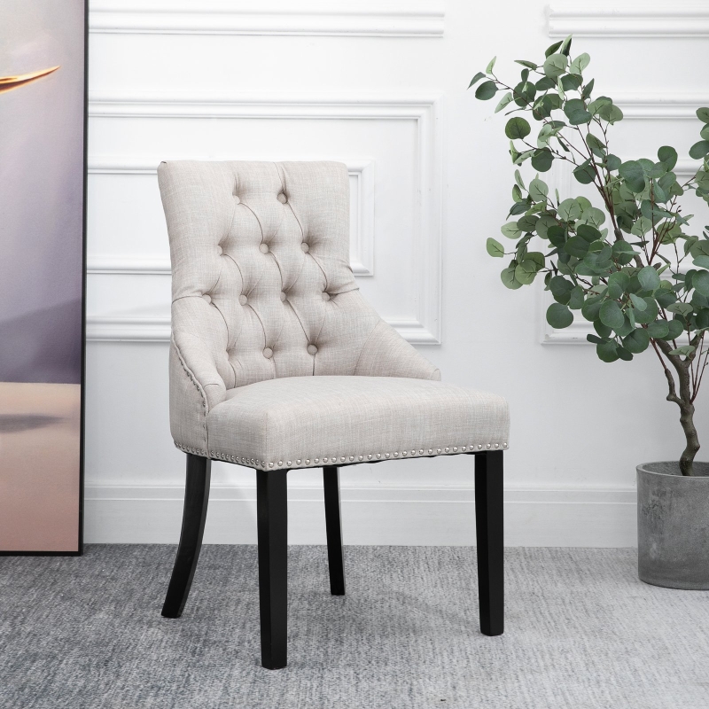 HOMCOM Dining Accent Chair Elegant Chic Home Business Linen Upholstery Wood Frame Light Grey