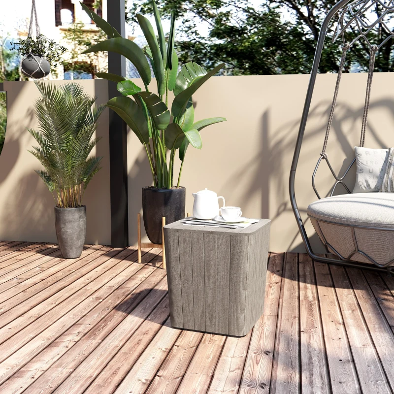 Outsunny 50L Outdoor Patio Wood Effect Square Coffee Table Storage Bar Table Garden Furniture Bucket - Light Coffee