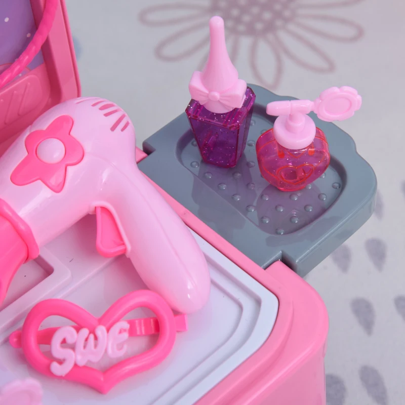 HOMCOM Kids Plastic 26-Piece Pretend Vanity Set Pink