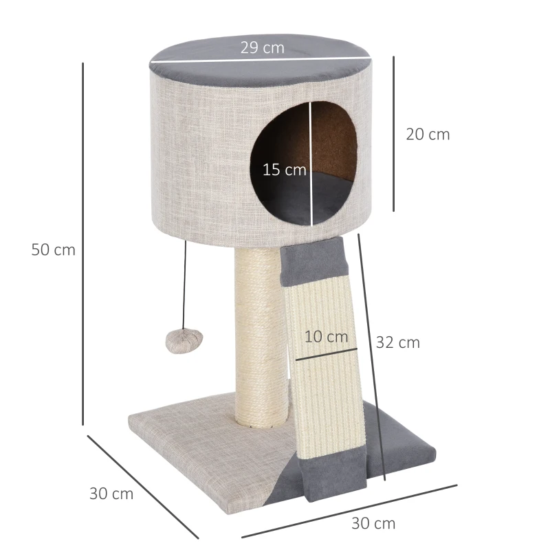 PawHut Cat Tree for Indoor Cats Stand with Sisal Scratching Posts Scratching Funny Ball Condo, Grey