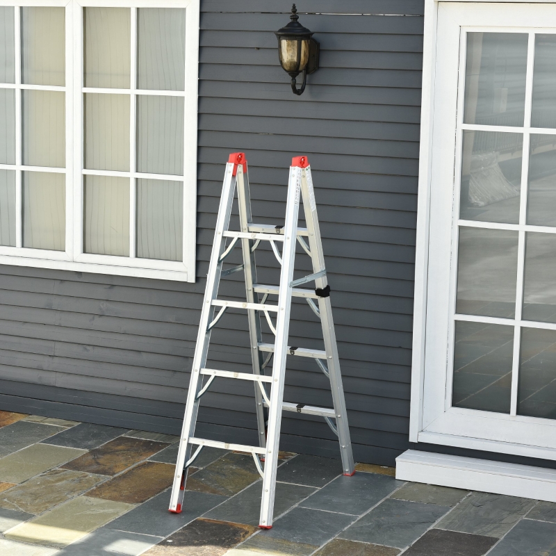 HOMCOM Aluminium Alloy 4-Step Ladder Silver/Red