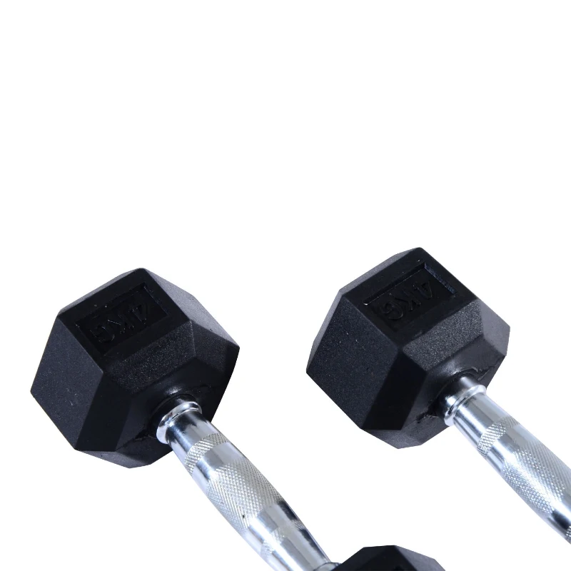 HOMCOM Rubber Dumbbell Sports Hex Weights Sets Home Gym Fitness Hexagonal Dumbbells Kit Weight Lifting Exercise (2 x 4kg)