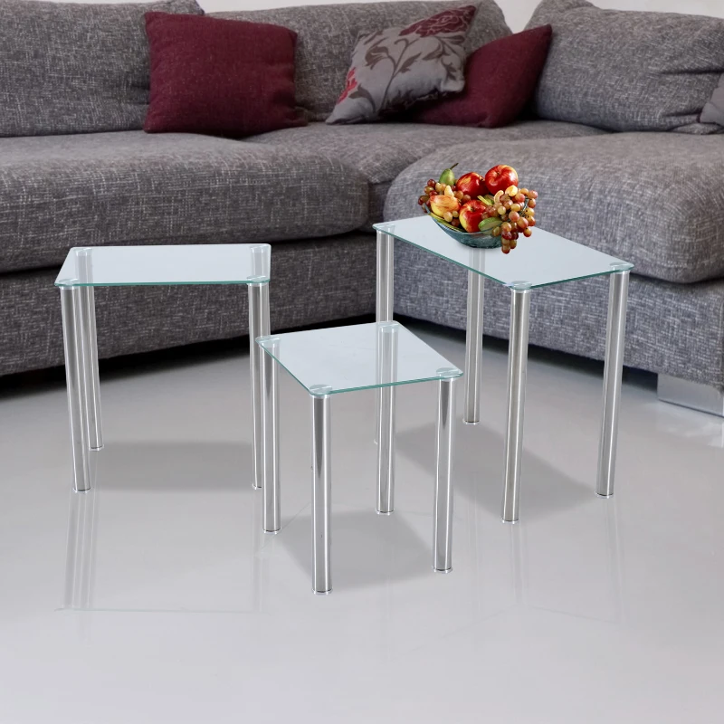 HOMCOM Nest of 3 pcs Coffee Table Set-Transparent