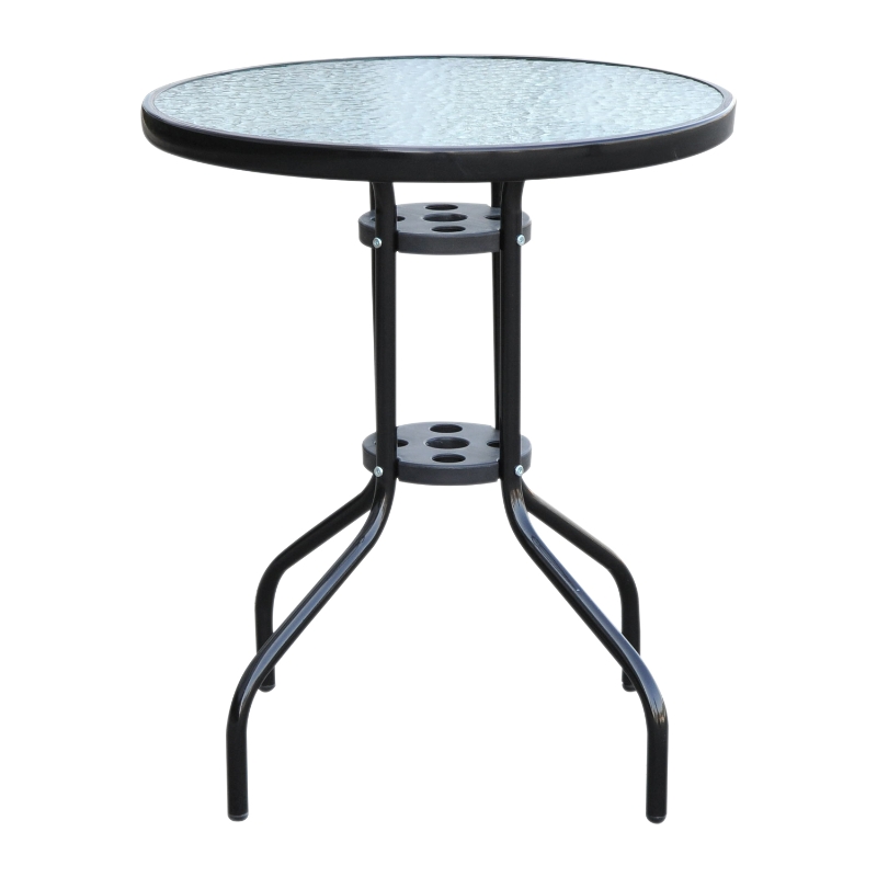 Outsunny Round Metal Outdoor Table, with Glass Top