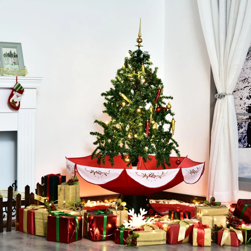 HOMCOM Snow Fall Artificial Christmas Tree w/ Musical Umbrella Base & Ornaments