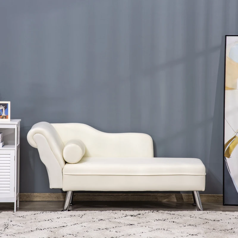 HOMCOM Deluxe Chaise Longue Designer Retro Vintage Style Sofa Lounge Day Bed With Bolster Cushion Cream White