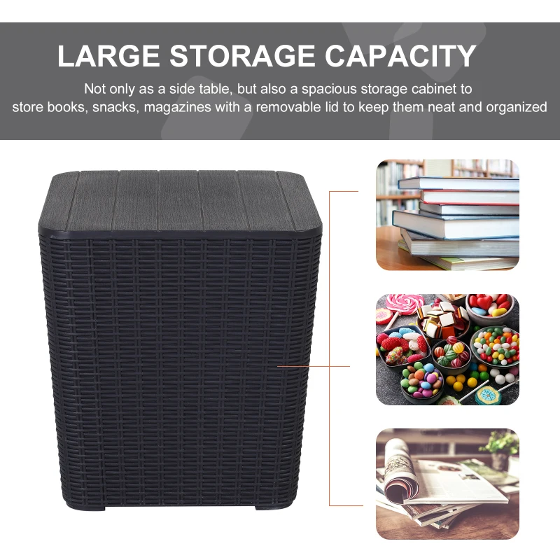 Outsunny 50L Outdoor Patio Resin Rattan Wicker Knit Square Coffee Table Bar End Table Garden Furniture Bucket - Black