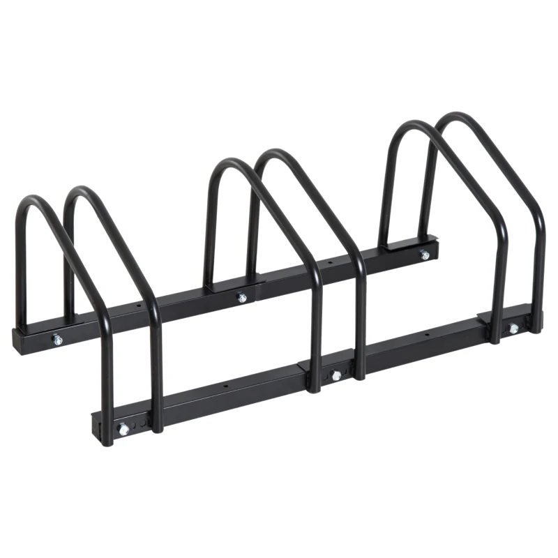 HOMCOM Bike Stand Parking Rack Floor or Wall Mount Bicycle Cycle Storage Locking Stand 76L x 33W x 27H (3 Racks, Black)