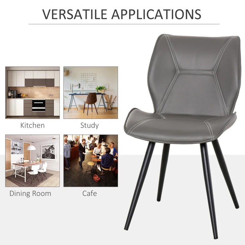 HOMCOM Set of 2 Contrast Stitched PU Leather Racing-Style Dining Chairs Accent Seat w/ Steel Legs Ergonomic Back Padding Home Living Room Grey