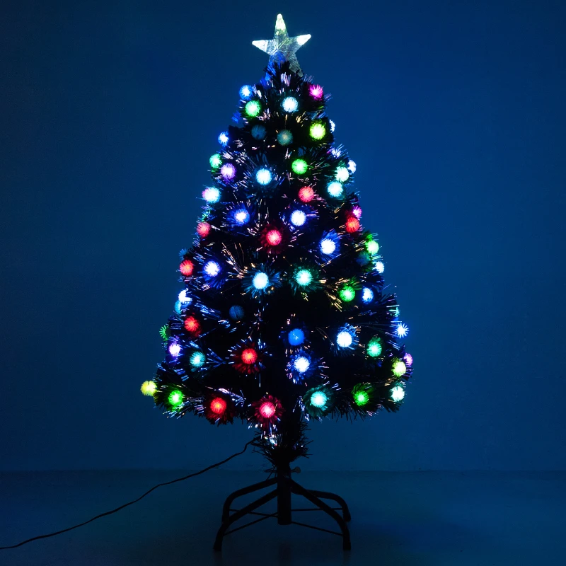 HOMCOM 90cm 3ft Fibre Optic Christmas Tree Artificial Xmas Pre-lit LED Tree Holiday Décor with Metal Stand