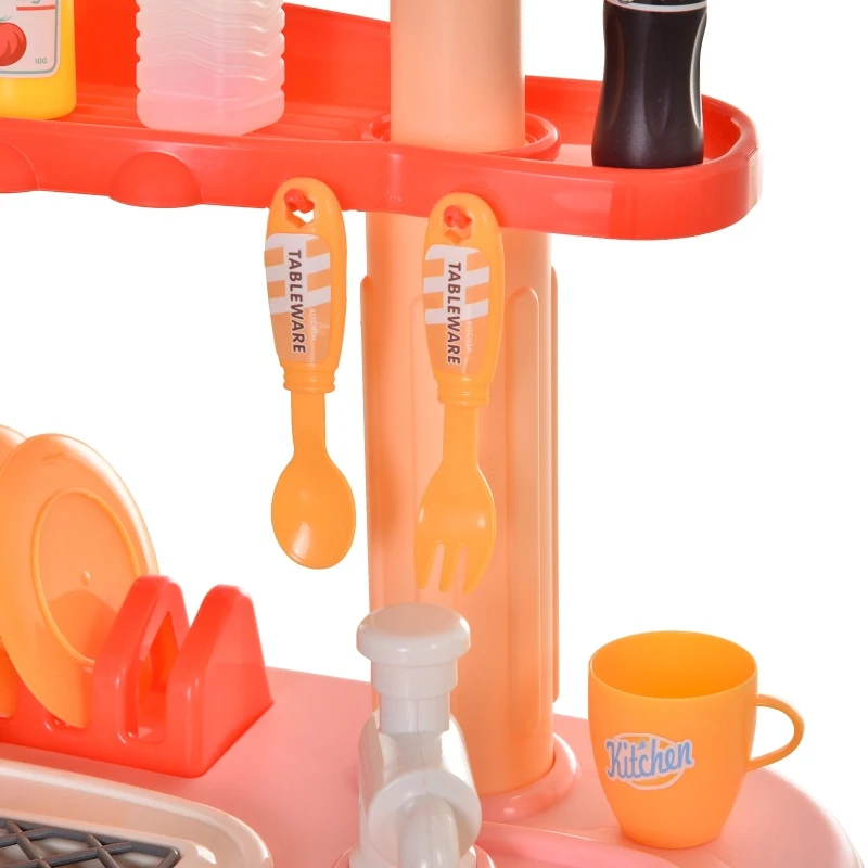 HOMCOM 51 Pcs Kids Children Kitchen Play Set w/ Oven Accessoires Sounds Lights Water Tap Food Utensils Appliances Toy Game for 3 Yrs+