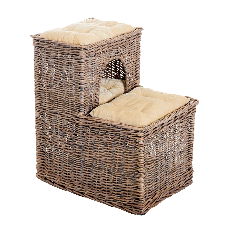 Pawhut Handcrafted Wicker Cat Cave Play House