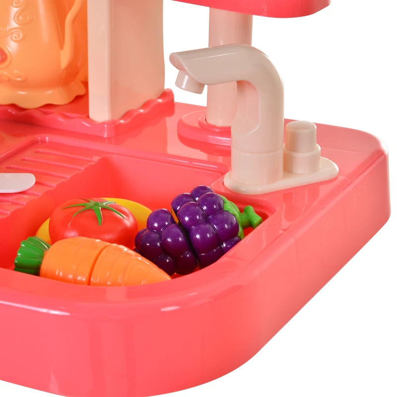 HOMCOM Kids Pretend Play Plastic Kitchen Set Pink